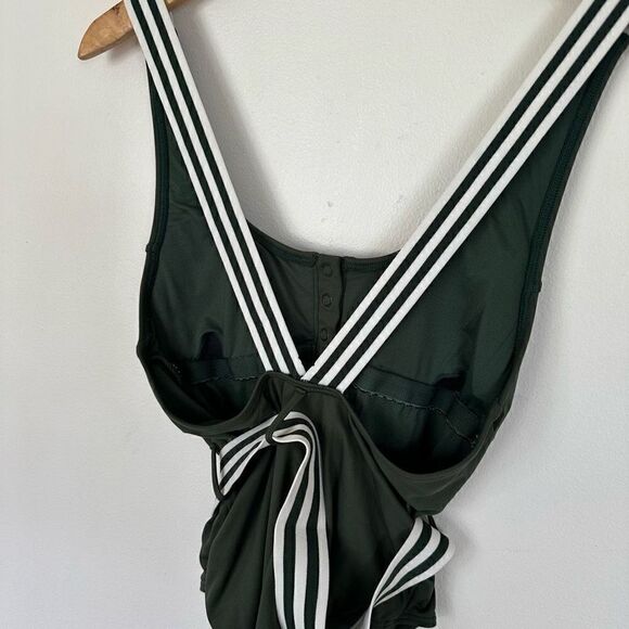 Seafolly Women's Green and White Tank Maillot Belted One Piece Swimsuit - Picture 8 of 16